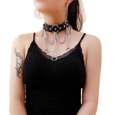 China European Amazon hot punk style and American style hip-hop wear matching fashionable PU leather necklace clavicle chain jewelry chain necklace for sale