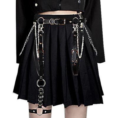 China Factory Direct Metal Punk Two-piece Decorative Buckle Gaiters Ring Combination PU Chain Belt for sale