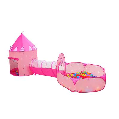 China Soft Toy 3-in-1 Design Rose Princess Castle Play Tent Crawling Tunnel With Ball Pit for sale