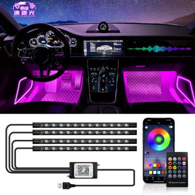 China Auto Lamp App Or RGB Remote Control Atmosphere Led Car Music Light Interior Wireless Strip With Usb Or Cigarette Lighter Port for sale