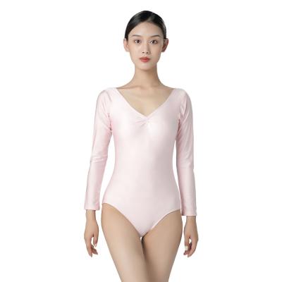 China pinch front & Shiny U Back Women Girls Long Sleeve Ballet Performance Dance Leotard Tights for sale