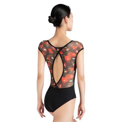 China Hole Dance Adult Mesh Top Leotard Floral Elastic Ballet Back Girls Ballet for sale