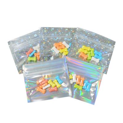 China 7.5x6.5cm Holographic Jewelery Earring Gift Package Moisture Proof Flat Resealable Zipper Lock Bag With Clear Front for sale