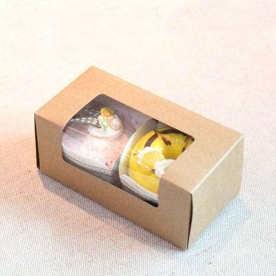 China Handmade Strip Kraft Paper Box With Clear Sidewall Window Contain Two Or Three Cupcakes for sale