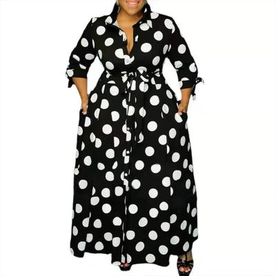 China 2021 anti-static new source plus size polka dots polka dots digital printing shirt long plus size dresses for sale