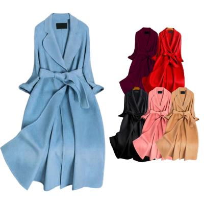 China The other women's new fashion cashmere woolen coat double-sided slim elegant trench fur coat with belt for sale