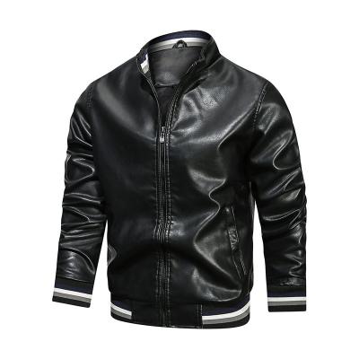 China Custom Made Leather Jacket Varsity Bomber Jacket Winter Coat PU Leather Jacket Stand Collar Waterproof Casual Coat for sale