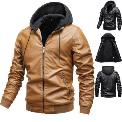 China Wholesale New Winter Stand Collar Waterproof PU Jackets Leather Hooded Coat Mens Zipper Pocket Leather Jacket Men for sale