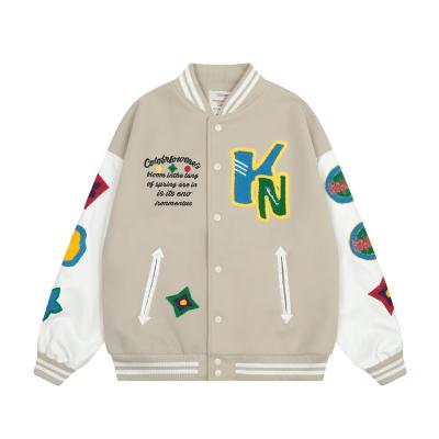 China Wholesale Leisure Rainbow Flower Embroidery Baseball Design Jacket Letterman College Jackets Breathable Youth Streetwear Jacket for sale