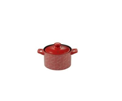 China Sustainable Red Morden Style Round Shape Wheat Field Casserole Pot Dish With Lid For Home Kitchen for sale