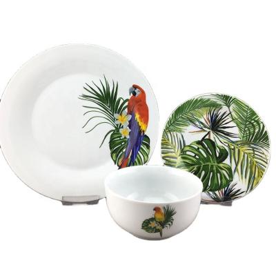 China 2021 Chinese style disposable custom porcelain ceramic dinner set decal ceramic dish and bowl tableware set for family for sale