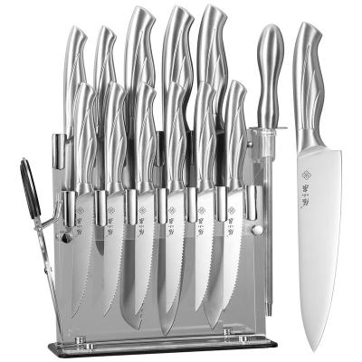 China OEM 14 PCS Durable Stainless Steel Knife Set Hollow 430 Handle Kitchen Knife Set With Acrylic Knife Block for sale