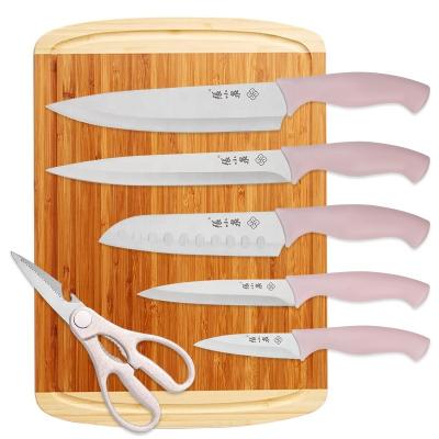 China 7 Pcs Durable Stainless Steel With Resin Coating Blade Soft Touch Contoured To Handle Non Stick Colored Knife Set for sale