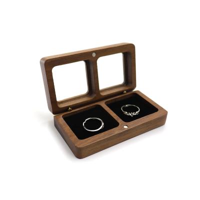 China Double The Black Walnut Jewelry Box Luxury Luxury Wedding Ring Wooden Jewelry Box for sale