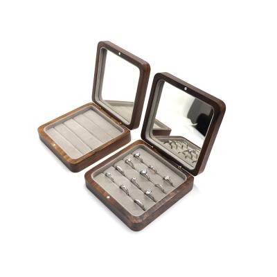 China Wooden Jewelry Tray Earrings Box Black Walnut Ring Display Case Necklace Organizer 12 Jewelry Box with Mirror Wooden Ring Box Storage for sale