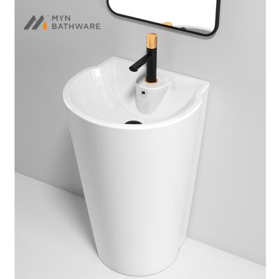 China Europe Design Unique Classic Ceramic Bathroom Sink Wall Mounted Pedestal Wash Basin for sale