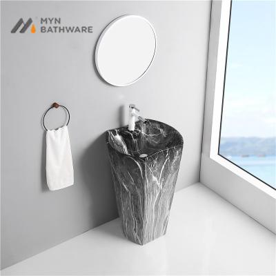 China Unique Design Large Black Beige Marble Sink Fashion Design Natural Stone Pedestal Wash Basin for sale