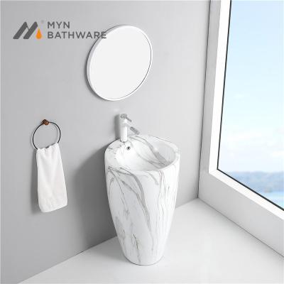 China Unique Design Modern Marble Ceramic Wash Basin With Rack Bathroom Vanity Sink for sale