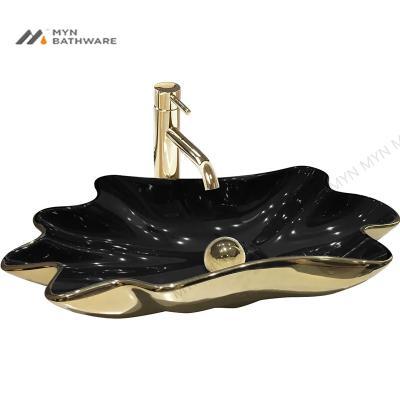 China Factory Design Unique Wholesale Gold Popular Sanitary Ware Vanity Stone Ceramic Sink for sale