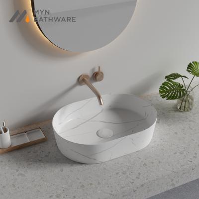 China Unique Design Hot Sales Ceramic Hammam Natural Marble Basin Above Counter Vessel Sink For Bathroom for sale