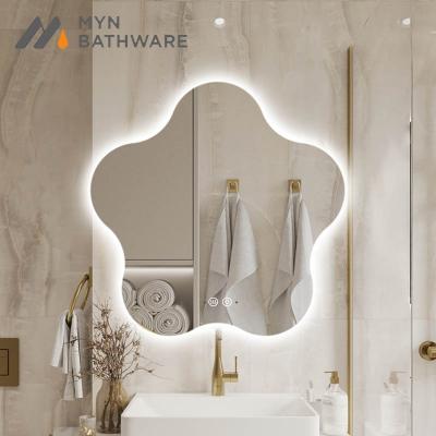 China New Minimalist Flower Shape Bathroom Wall Vanity Touch Screen Illuminated LED Mirror for sale