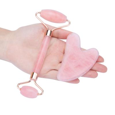 China 100% Natural Face Lift Gua Sha Massage Face Stone Jade Roller Set For Face, Eyes, Skin Care - Rose Quartz Face Roller for sale