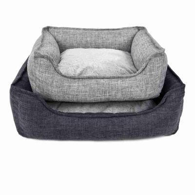 China Viable Wholesale New Style Rectangle Checkered Canvas Pet Beds Soft Cheap Dog Bed House for sale