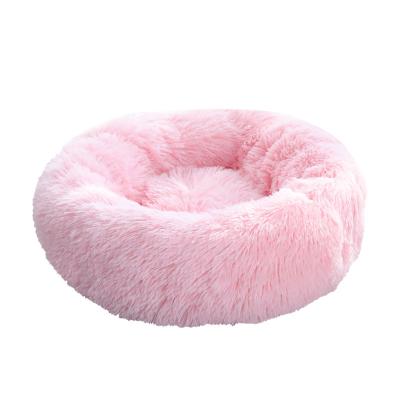 China Breathable Dog Kennel Beds Houses Long Soft Plush Donut Around Cat Cushion Soft Tent Dog Bed Anti-Slip Plush Machine Washable for sale