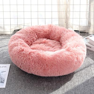 China Breathable Dog Kennel Beds Houses Long Soft Plush Donut Around Cat Cushion Soft Tent Dog Bed Anti-Slip Plush Machine Washable for sale