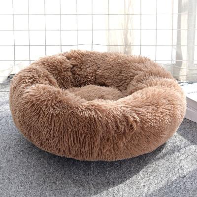 China Breathable Dog Kennel Beds Houses Long Soft Plush Donut Around Cat Cushion Soft Tent Dog Bed Anti-Slip Plush Machine Washable for sale