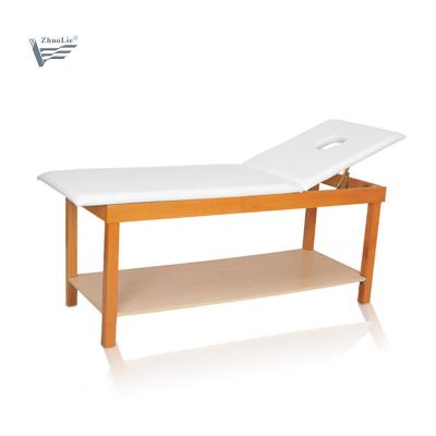 China Hot Selling Wooden Leather Massage Bed Massage Table Frame Backrest Can Be Lift Massage Bed for sale