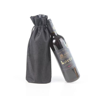 China Drwastring Wholesales Burlap Eco Wine Tote Bag Jute Gift Pouch Black Hessian Drawstring Bag for sale