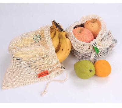 China Reusable Drwastring 100% Cotton Net Supermarket Shopping Bag, Mesh Muslin Fruit And Vegetables Drawstring Bags for sale