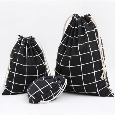 China Eco Tea Bag Fresh Cotton Storage Drawstring Bag Lattice Cotton Tote Pouch Canvas Bag for sale