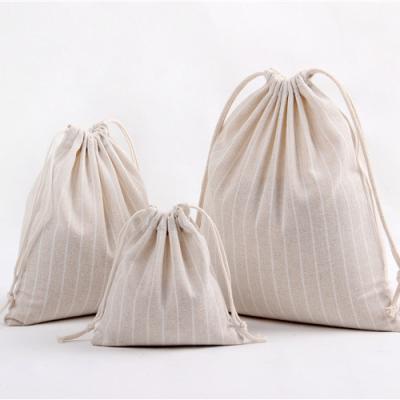 China Drwastring Stripe White Cotton Drawstring Bag Large Storage Eco-Friendly Packaging Bag for sale