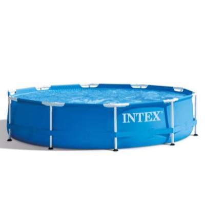 China 6Ages+ Durable Metal Surface Frame Intex 28202 Outdoor Circular Swimming Pool With Filter Pump for sale