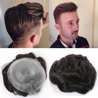 Κίνα 0.03-0.06mm Super Thin Skin PU Base 100% Indian Remy Human Hair Replacement Toupee for Men προς πώληση