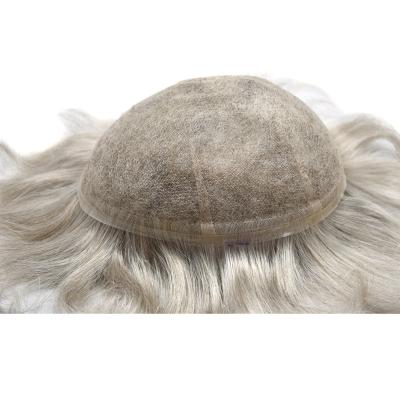 中国 90% Light Density Swiss Lace Grey Hair Men'S Toupee Human Hair Toupee 販売のため