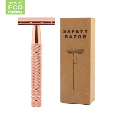 China Twin Blade Men's Body And Face Shaving Matte Rose Gold Twin Blade Safety Shaving Razor With Replacement Blades for sale