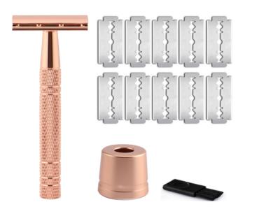 China High Quality Matte Rose Gold Double Blade Safety Twin Blade Razor With Replacement Blade For Men for sale