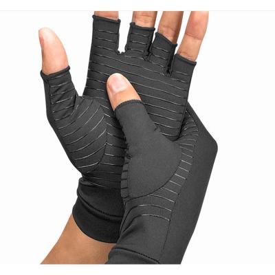 China Arthritis Therapy Rehabilitation Pressure Health Care Copper Fiber Gloves Non-slip Half Finger Gloves for sale