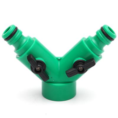 China Garden Hose Joint Garden Plastic 2 Way Water Hose Quick Connector Y Splitter for sale