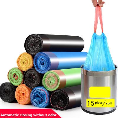 China Custom Wholesale Biodegradable Drawstring Plastic Garbage Bag BIODEGRADABLE Recycled Garbage Bags With Suction Strip On Roll for sale