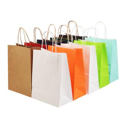 China Wholesale Recyclable Colorful Kraft Paper Bags With Handles For Gift Food Paper Gift Soft Shopping Bags for sale