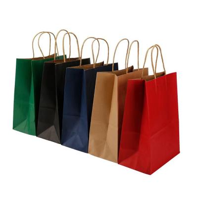 China Recyclable Custom Printed Environmental Protection Kraft Paper Tote Bag Gift Shopping Bag With Handle for sale