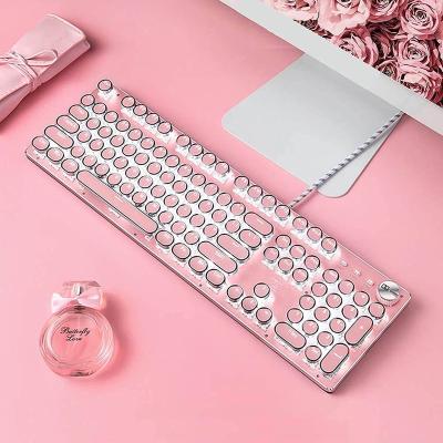 China USB Metal Retro Typewriter Keyboard RGB Gaming Waterproof Typewriter Keyboard Plug and Play Mechanical Keyboard Wireless Mouse for sale