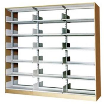 China Corrosion Protection Double Sided Three Column Steel Library Book Shelves for sale