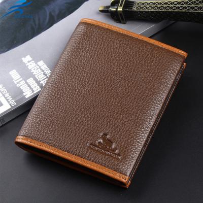 China Real Leather Brown Color Business Travel Waterproof Men Fold Wallet for sale