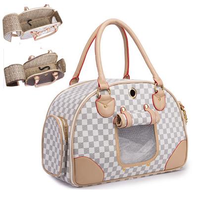 China Wholesale PU High End Checkered Plaid Leather Factory Price Designer Factory Price Travel Cat Bag Pet Packing Breathable Carrier Bags for sale