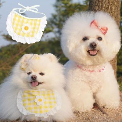 China 2022 DETACHED New Cute Bichon Teddy Hiromi Towel Pet Saliva Bib Flower Plaid Puppy Central Institute of Statistics Korea and Cat for sale